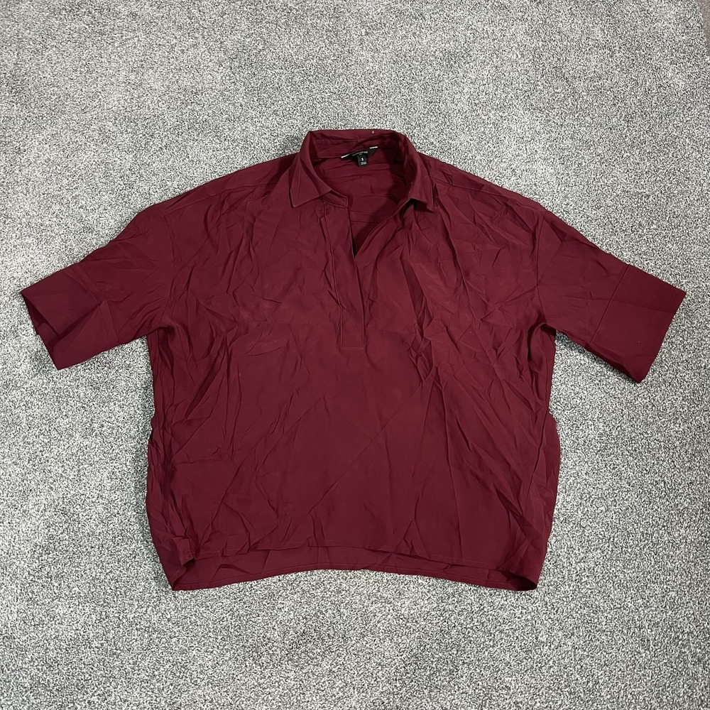 Banana Republic Womens S Burgundy Oversized Polo Shirt Short Sleeve Rayon